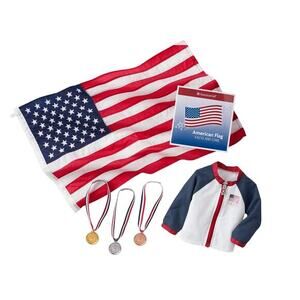 American Girl Team USA Olympic Medal Ceremony Set w/ Jacket, Flag & Booklet 2020